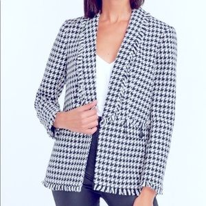 Express Houndstooth Frayed Trim Blazer